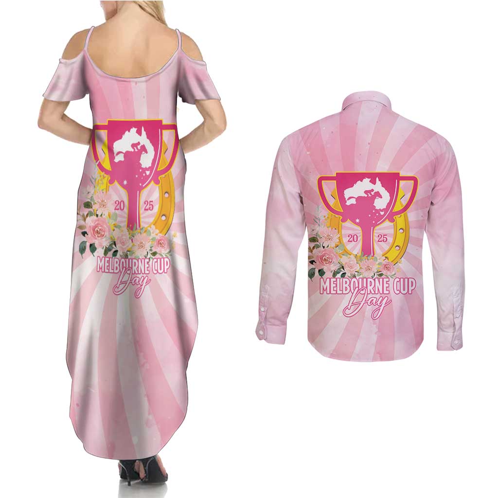 Australia Cup Melbourne Horse Racing Couples Matching Summer Maxi Dress and Long Sleeve Button Shirt 2025 Champion Trophy With Horseshoe - Aussie Hoodie