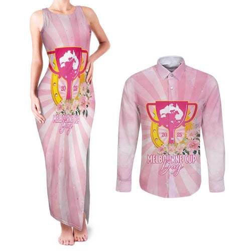 Australia Cup Melbourne Horse Racing Couples Matching Tank Maxi Dress and Long Sleeve Button Shirt 2025 Champion Trophy With Horseshoe - Aussie Hoodie
