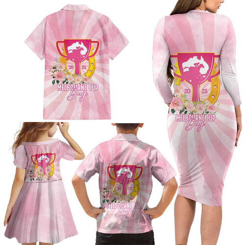 Australia Cup Melbourne Horse Racing Family Matching Long Sleeve Bodycon Dress and Hawaiian Shirt 2025 Champion Trophy With Horseshoe - Aussie Hoodie