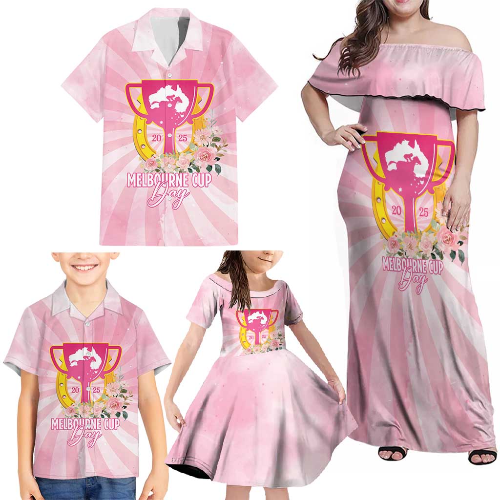 Australia Cup Melbourne Horse Racing Family Matching Off Shoulder Maxi Dress and Hawaiian Shirt 2025 Champion Trophy With Horseshoe - Aussie Hoodie