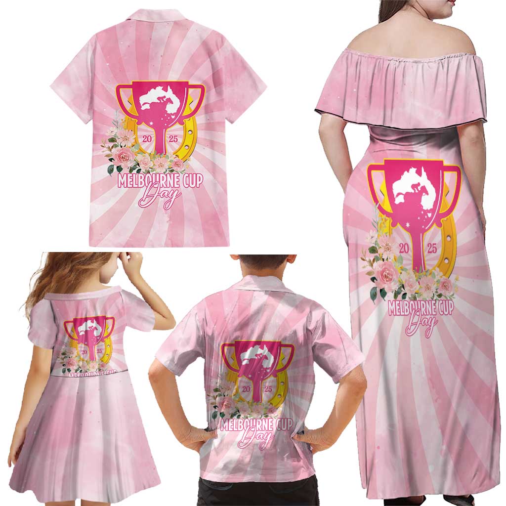 Australia Cup Melbourne Horse Racing Family Matching Off Shoulder Maxi Dress and Hawaiian Shirt 2025 Champion Trophy With Horseshoe - Aussie Hoodie