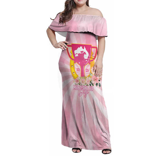 Australia Cup Melbourne Horse Racing Family Matching Off Shoulder Maxi Dress and Hawaiian Shirt 2025 Champion Trophy With Horseshoe - Aussie Hoodie