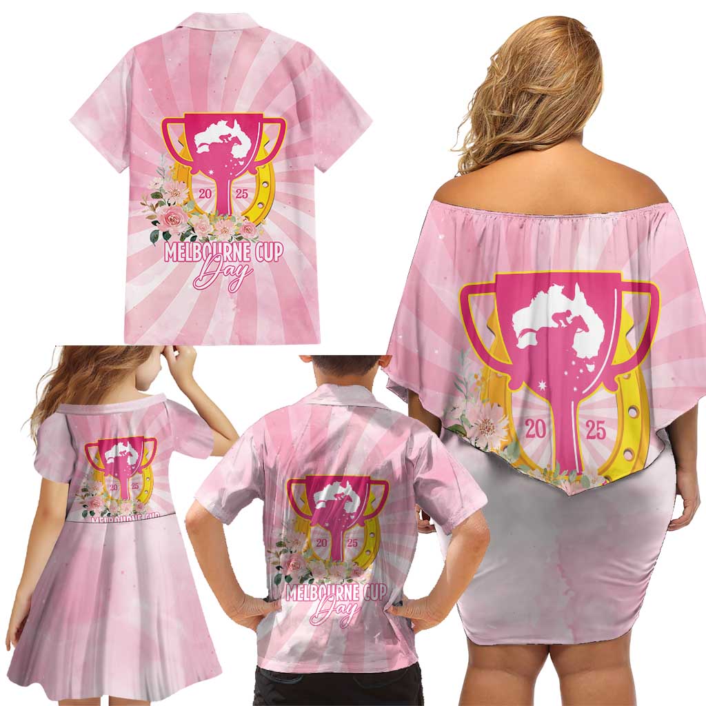 Australia Cup Melbourne Horse Racing Family Matching Off Shoulder Short Dress and Hawaiian Shirt 2025 Champion Trophy With Horseshoe - Aussie Hoodie