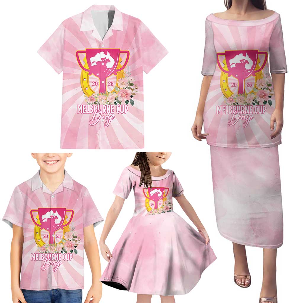 Australia Cup Melbourne Horse Racing Family Matching Puletasi and Hawaiian Shirt 2025 Champion Trophy With Horseshoe - Aussie Hoodie