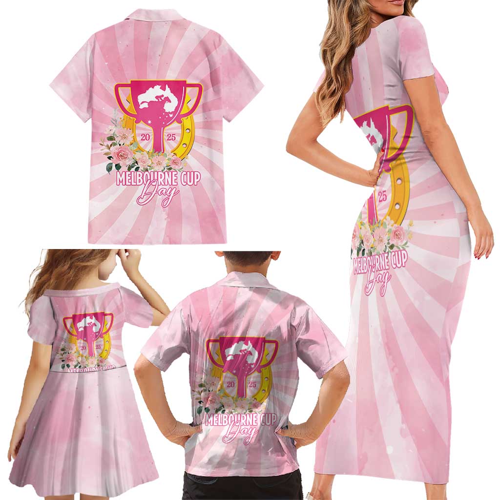 Australia Cup Melbourne Horse Racing Family Matching Short Sleeve Bodycon Dress and Hawaiian Shirt 2025 Champion Trophy With Horseshoe - Aussie Hoodie