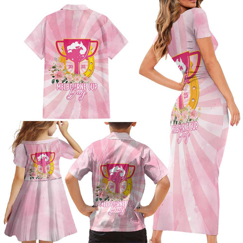 Australia Cup Melbourne Horse Racing Family Matching Short Sleeve Bodycon Dress and Hawaiian Shirt 2025 Champion Trophy With Horseshoe - Aussie Hoodie