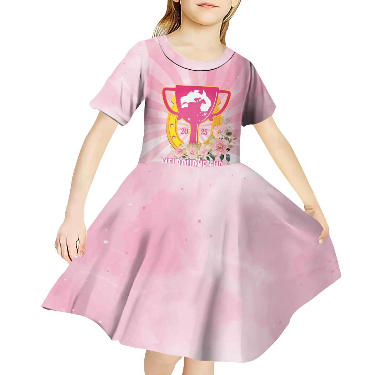 Australia Cup Melbourne Horse Racing Kid Short Sleeve Dress 2025 Champion Trophy With Horseshoe - Aussie Hoodie