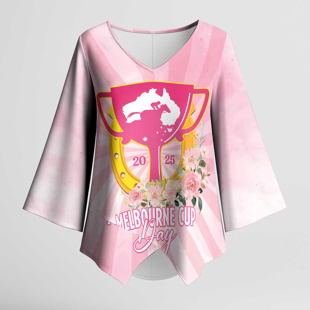 Australia Cup Melbourne Horse Racing Kimono Sleeve Blouse 2025 Champion Trophy With Horseshoe - Aussie Hoodie