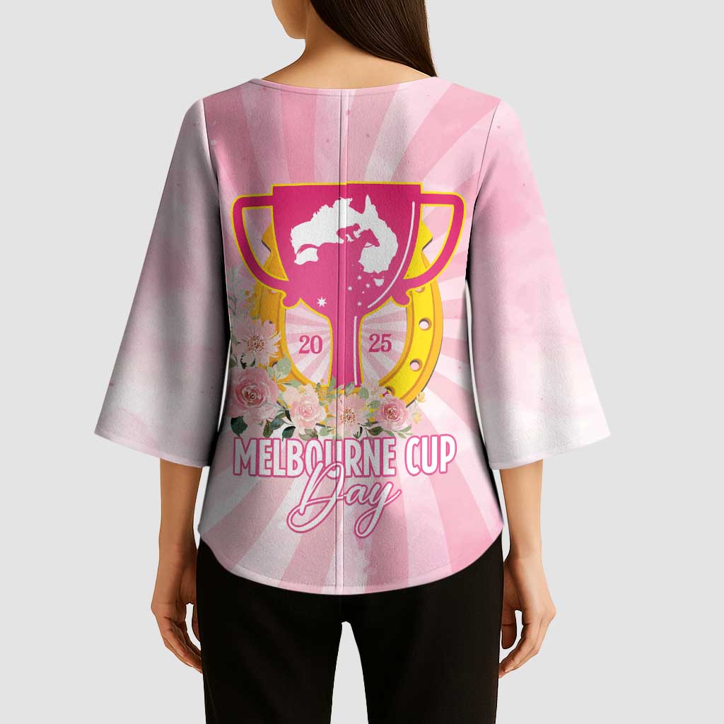 Australia Cup Melbourne Horse Racing Kimono Sleeve Blouse 2025 Champion Trophy With Horseshoe - Aussie Hoodie
