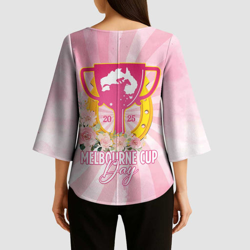 Australia Cup Melbourne Horse Racing Kimono Sleeve Blouse 2025 Champion Trophy With Horseshoe - Aussie Hoodie