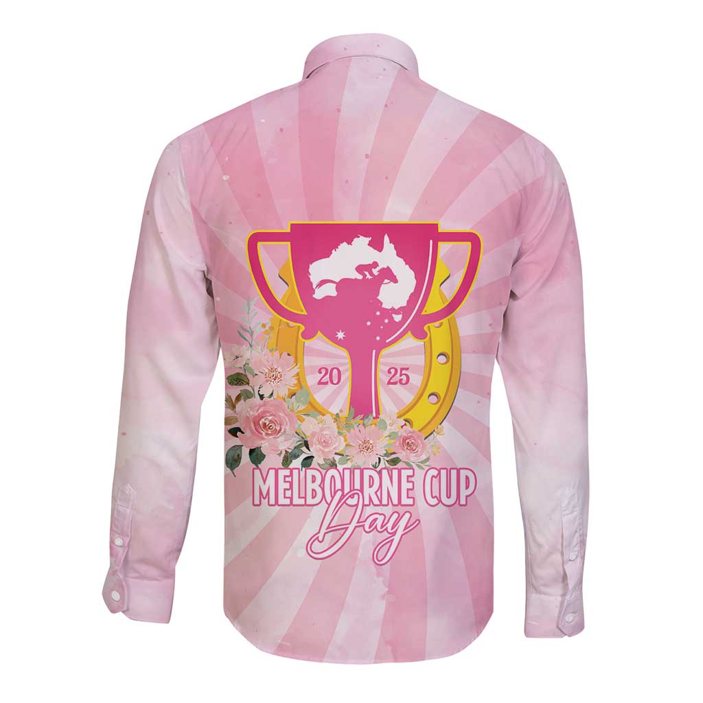Australia Cup Melbourne Horse Racing Long Sleeve Button Shirt 2025 Champion Trophy With Horseshoe - Aussie Hoodie