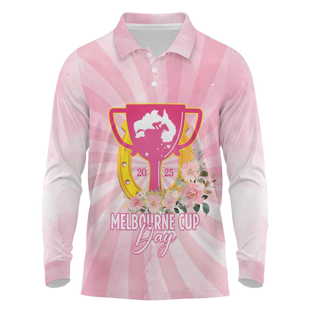 Australia Cup Melbourne Horse Racing Long Sleeve Polo Shirt 2025 Champion Trophy With Horseshoe - Aussie Hoodie
