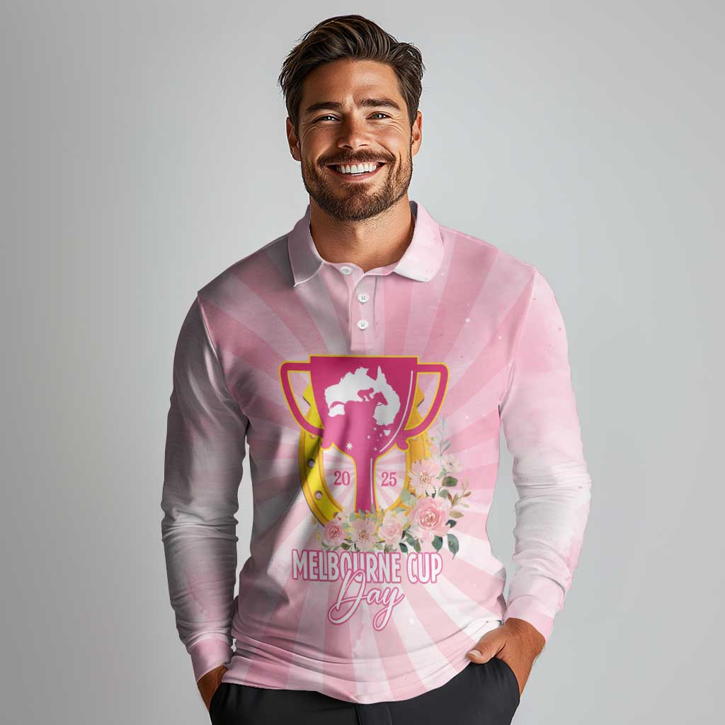Australia Cup Melbourne Horse Racing Long Sleeve Polo Shirt 2025 Champion Trophy With Horseshoe - Aussie Hoodie
