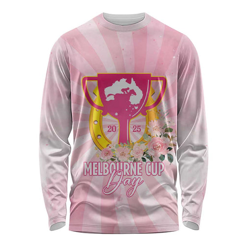 Australia Cup Melbourne Horse Racing Long Sleeve Shirt 2025 Champion Trophy With Horseshoe - Aussie Hoodie