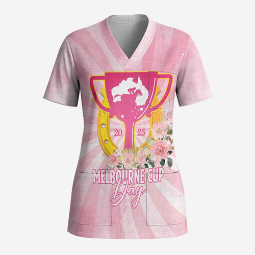 Australia Cup Melbourne Horse Racing Scrub Top 2025 Champion Trophy With Horseshoe - Aussie Hoodie