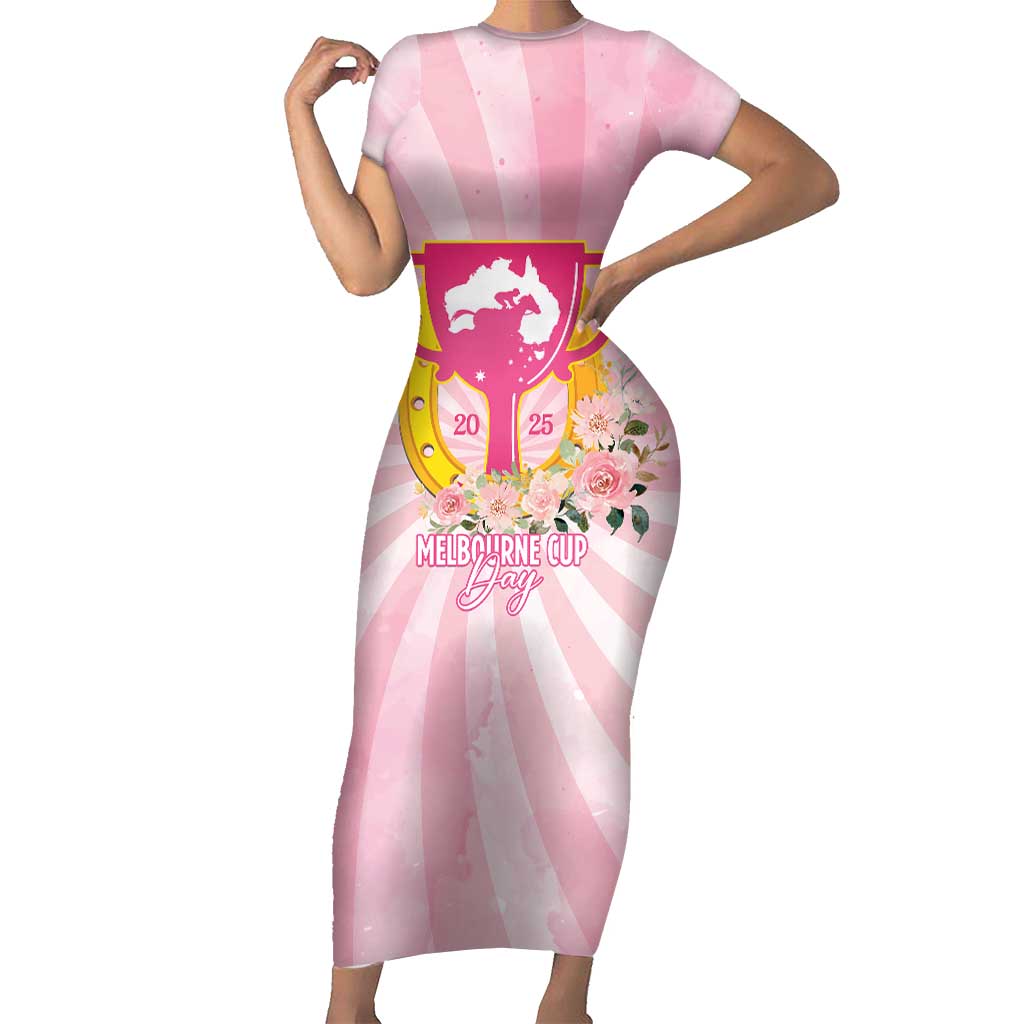 Australia Cup Melbourne Horse Racing Short Sleeve Bodycon Dress 2025 Champion Trophy With Horseshoe - Aussie Hoodie