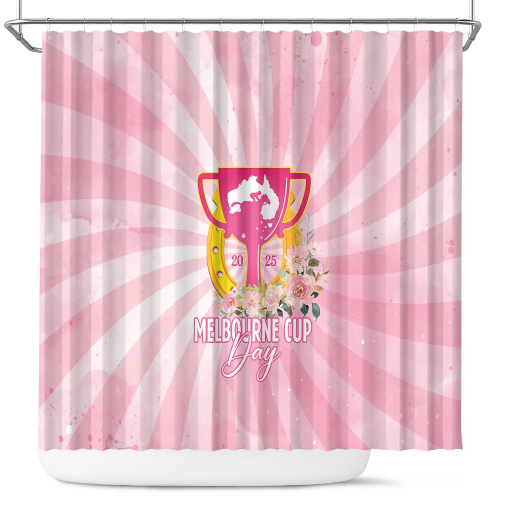 Australia Cup Melbourne Horse Racing Shower Curtain 2025 Champion Trophy With Horseshoe - Aussie Hoodie