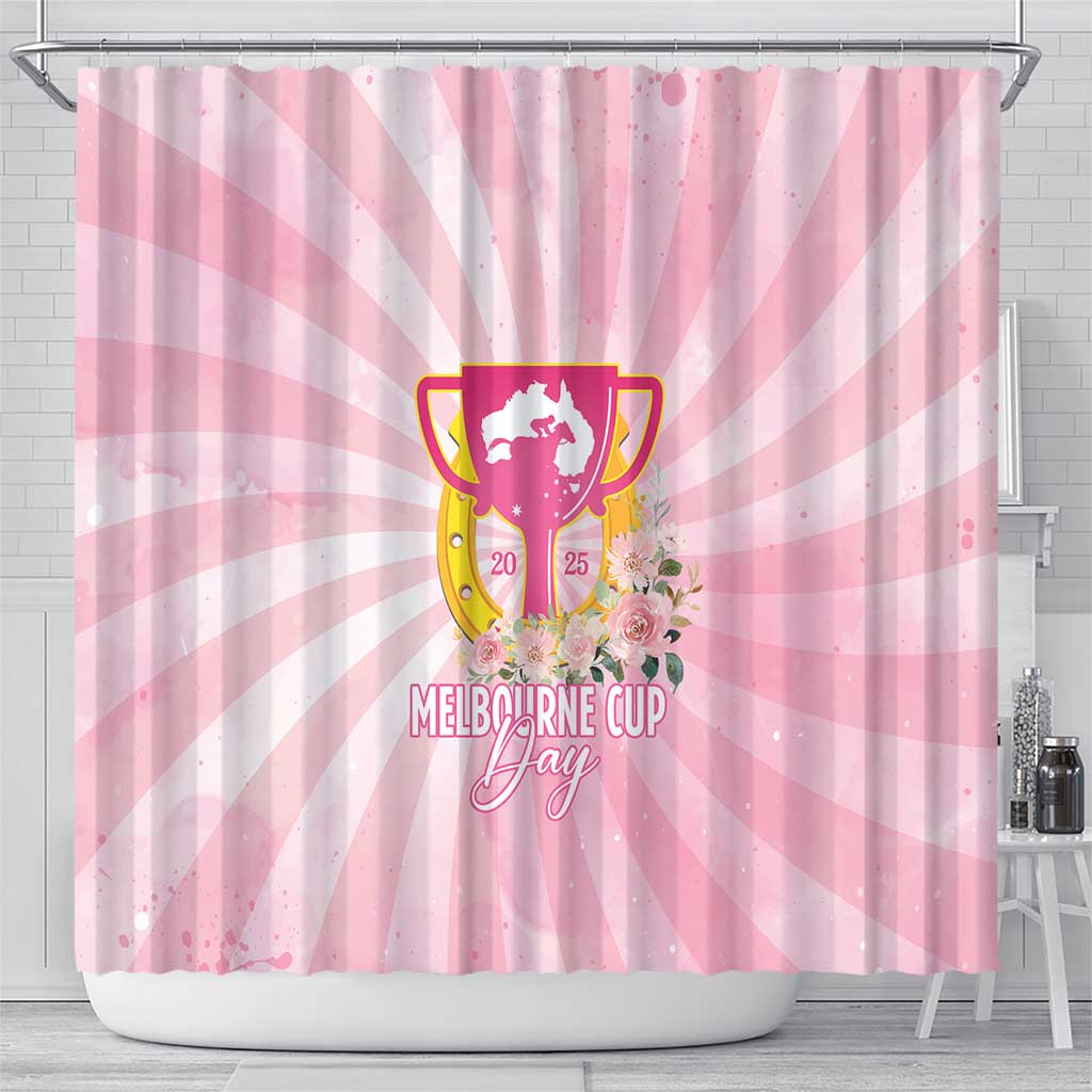 Australia Cup Melbourne Horse Racing Shower Curtain 2025 Champion Trophy With Horseshoe - Aussie Hoodie