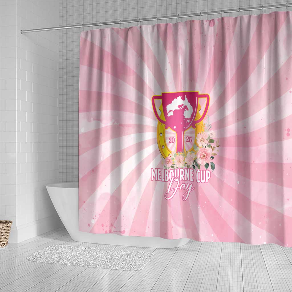 Australia Cup Melbourne Horse Racing Shower Curtain 2025 Champion Trophy With Horseshoe - Aussie Hoodie