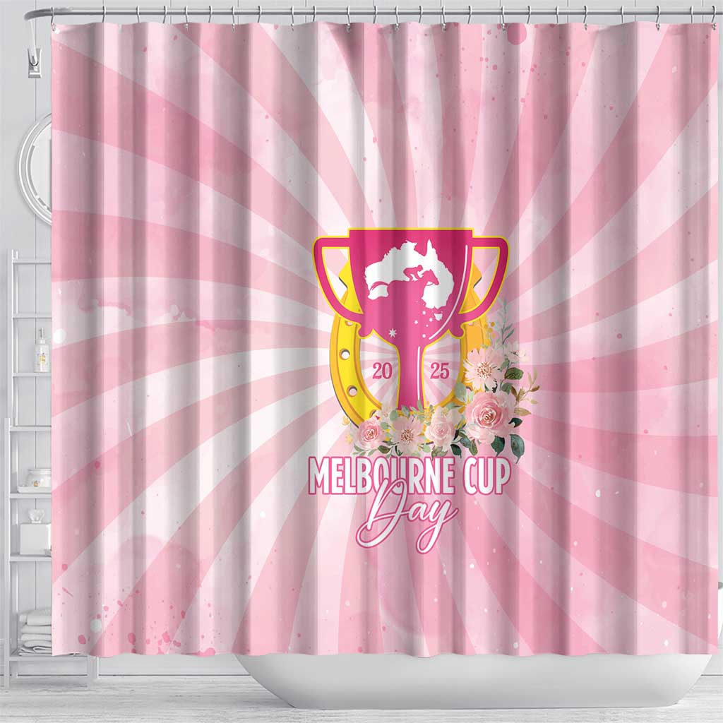 Australia Cup Melbourne Horse Racing Shower Curtain 2025 Champion Trophy With Horseshoe - Aussie Hoodie
