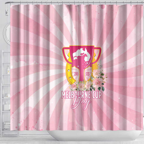 Australia Cup Melbourne Horse Racing Shower Curtain 2025 Champion Trophy With Horseshoe - Aussie Hoodie