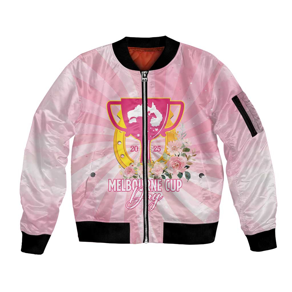 Australia Cup Melbourne Horse Racing Sleeve Zip Bomber Jacket 2025 Champion Trophy With Horseshoe - Aussie Hoodie