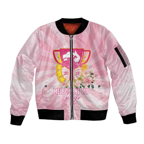 Australia Cup Melbourne Horse Racing Sleeve Zip Bomber Jacket 2025 Champion Trophy With Horseshoe - Aussie Hoodie