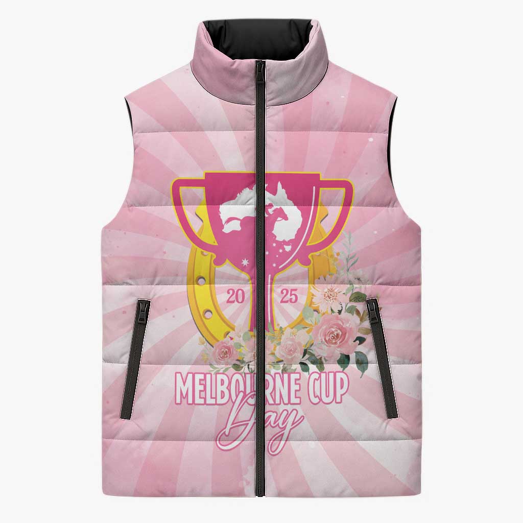 Australia Cup Melbourne Horse Racing Sleeveless Puffer Jacket 2025 Champion Trophy With Horseshoe - Aussie Hoodie