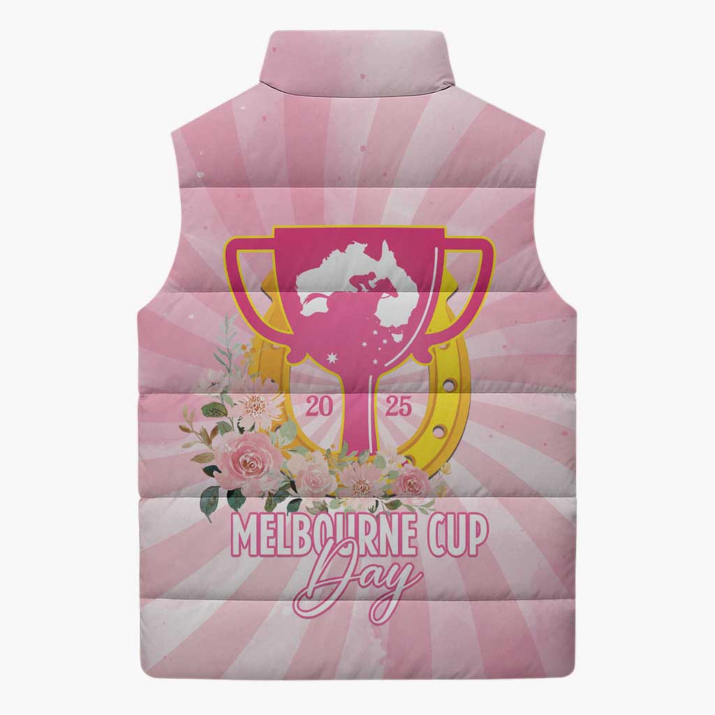 Australia Cup Melbourne Horse Racing Sleeveless Puffer Jacket 2025 Champion Trophy With Horseshoe - Aussie Hoodie