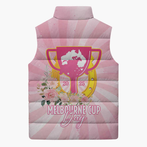 Australia Cup Melbourne Horse Racing Sleeveless Puffer Jacket 2025 Champion Trophy With Horseshoe - Aussie Hoodie