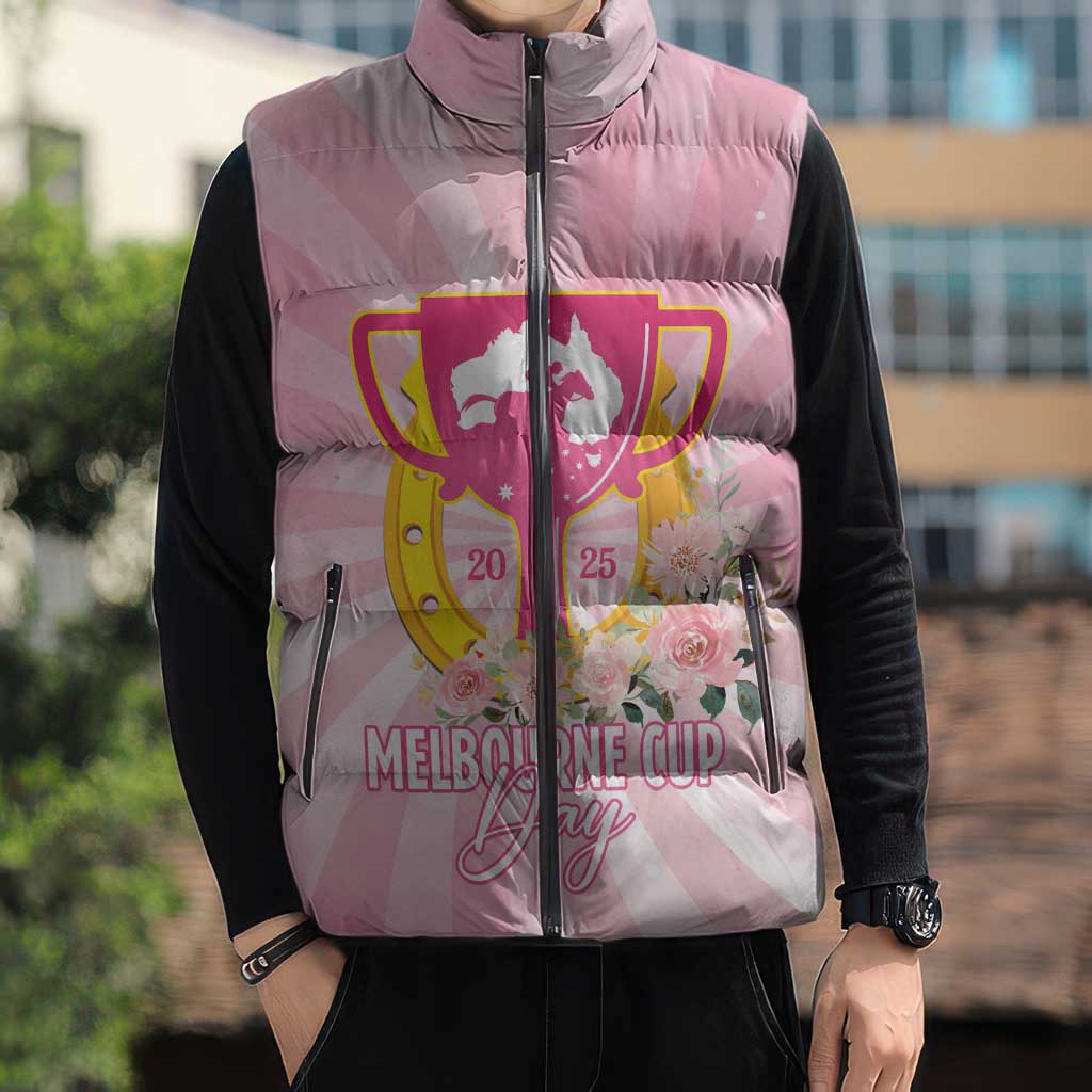 Australia Cup Melbourne Horse Racing Sleeveless Puffer Jacket 2025 Champion Trophy With Horseshoe - Aussie Hoodie