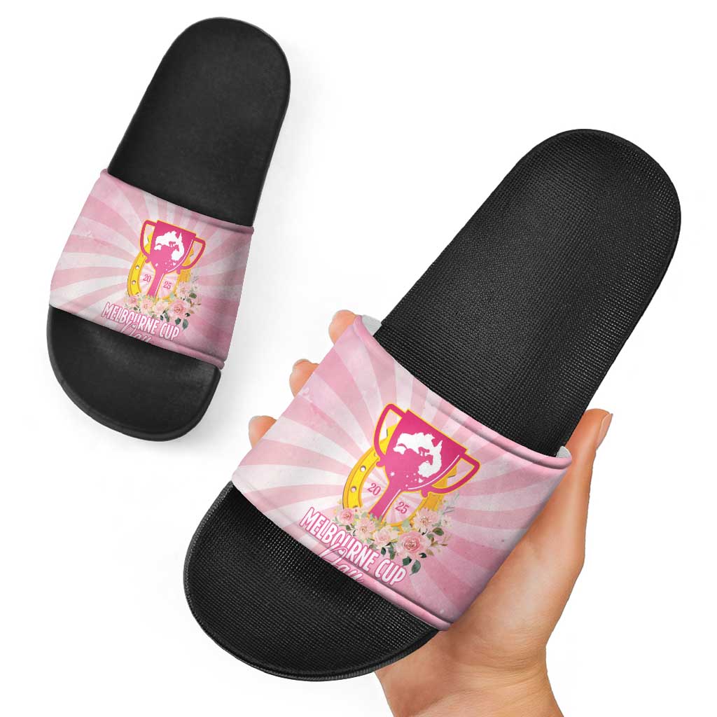Australia Cup Melbourne Horse Racing Slide Sandals 2025 Champion Trophy With Horseshoe - Aussie Hoodie