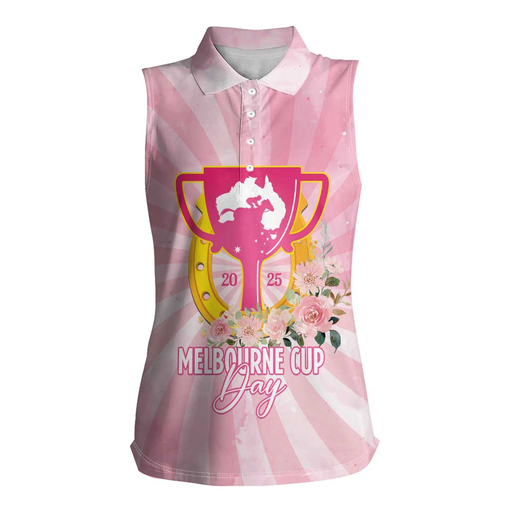 Australia Cup Melbourne Horse Racing Women Sleeveless Polo Shirt 2025 Champion Trophy With Horseshoe - Aussie Hoodie
