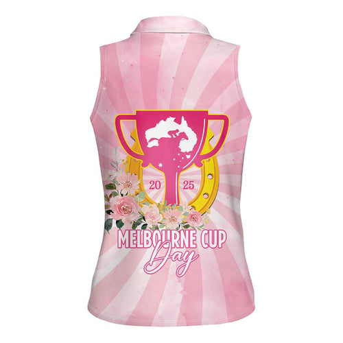Australia Cup Melbourne Horse Racing Women Sleeveless Polo Shirt 2025 Champion Trophy With Horseshoe - Aussie Hoodie