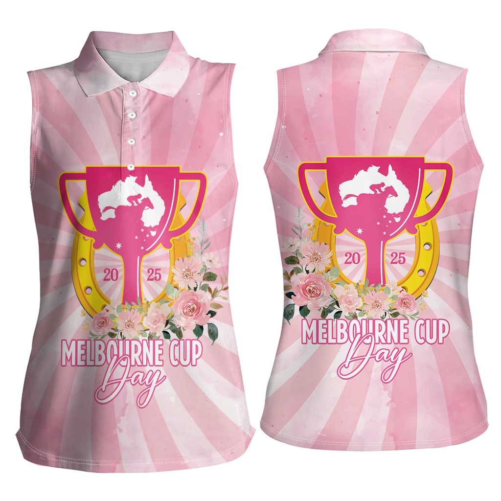 Australia Cup Melbourne Horse Racing Women Sleeveless Polo Shirt 2025 Champion Trophy With Horseshoe - Aussie Hoodie