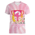Australia Cup Melbourne Horse Racing Women V-Neck T-Shirt 2025 Champion Trophy With Horseshoe - Aussie Hoodie