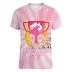 Australia Cup Melbourne Horse Racing Women V-Neck T-Shirt 2025 Champion Trophy With Horseshoe - Aussie Hoodie