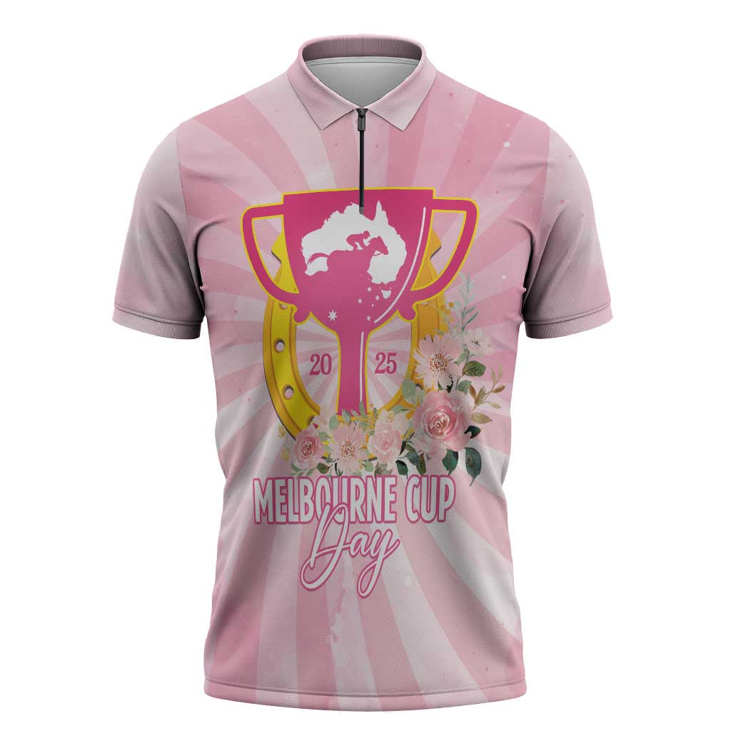 Australia Cup Melbourne Horse Racing Zipper Polo Shirt 2025 Champion Trophy With Horseshoe - Aussie Hoodie