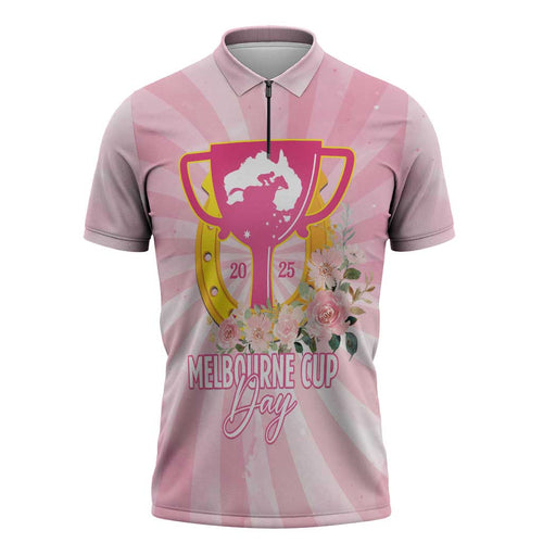 Australia Cup Melbourne Horse Racing Zipper Polo Shirt 2025 Champion Trophy With Horseshoe - Aussie Hoodie