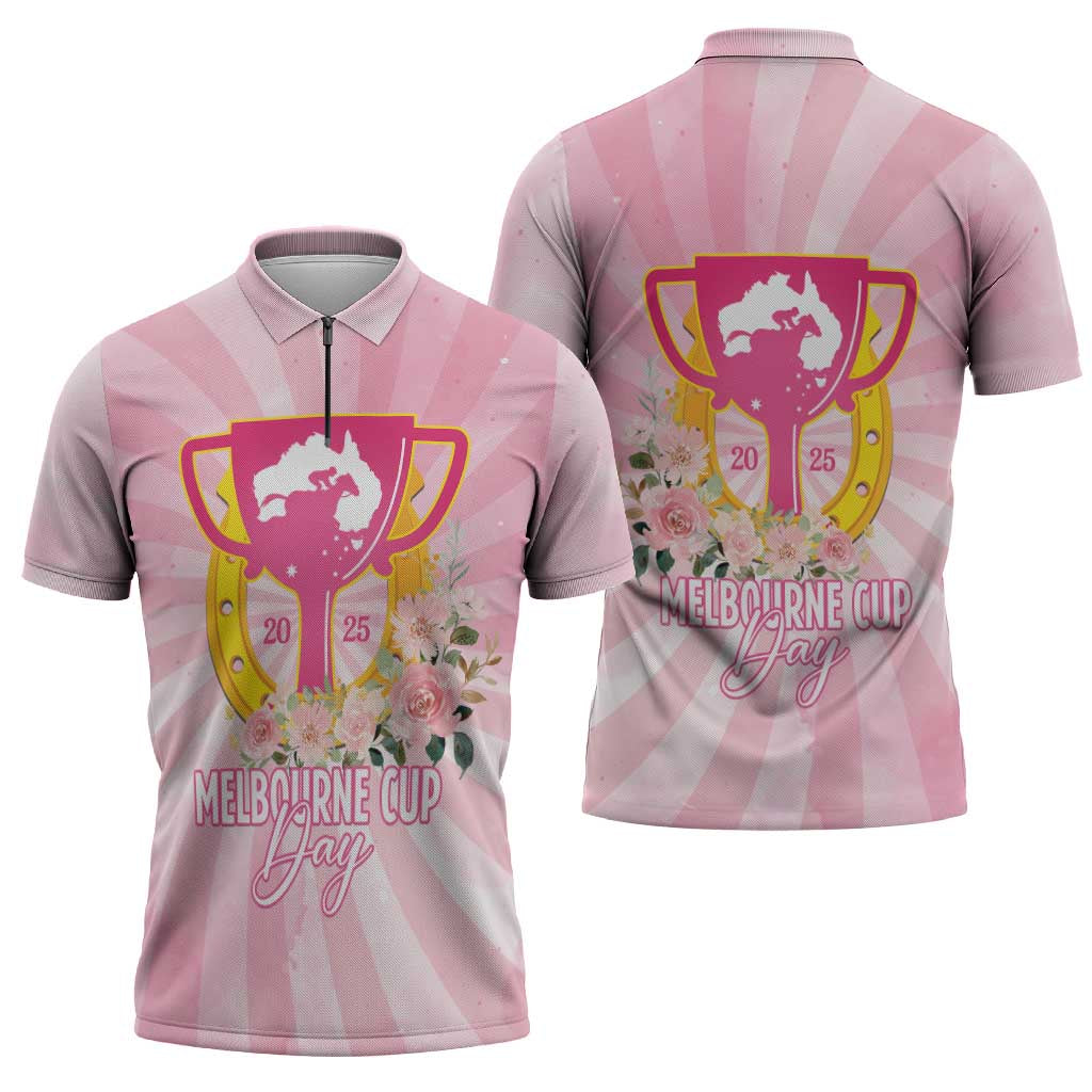 Australia Cup Melbourne Horse Racing Zipper Polo Shirt 2025 Champion Trophy With Horseshoe - Aussie Hoodie