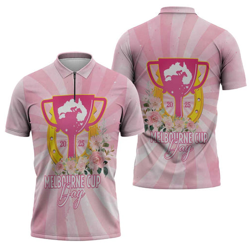 Australia Cup Melbourne Horse Racing Zipper Polo Shirt 2025 Champion Trophy With Horseshoe - Aussie Hoodie