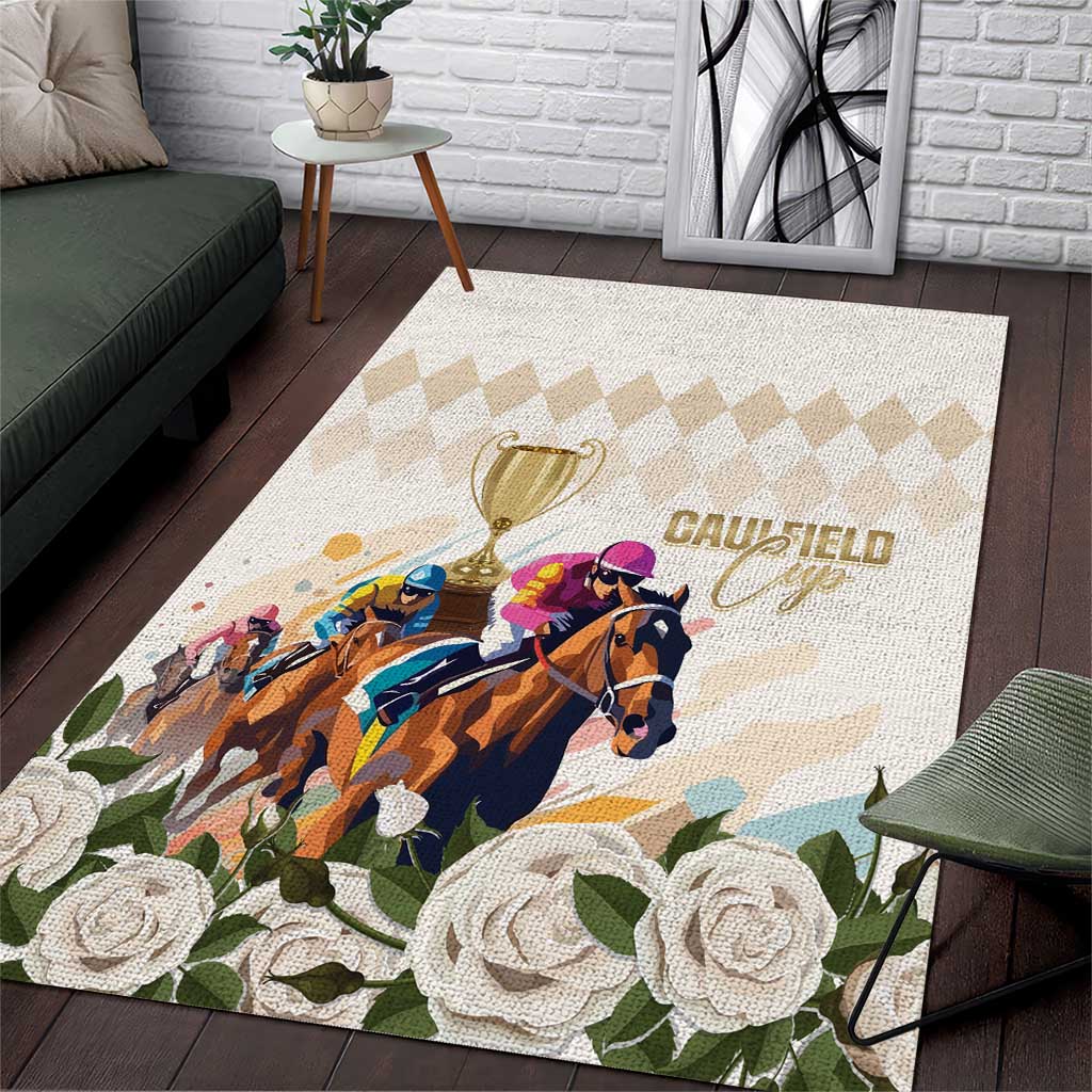 Australia Cup Caulfield Horse Racing Area Rug Champion Trophy Mix White Roses - Aussie Hoodie