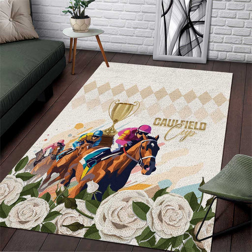Australia Cup Caulfield Horse Racing Area Rug Champion Trophy Mix White Roses - Aussie Hoodie