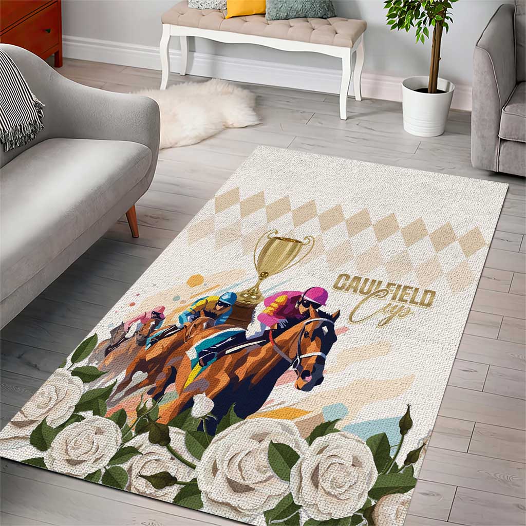 Australia Cup Caulfield Horse Racing Area Rug Champion Trophy Mix White Roses - Aussie Hoodie