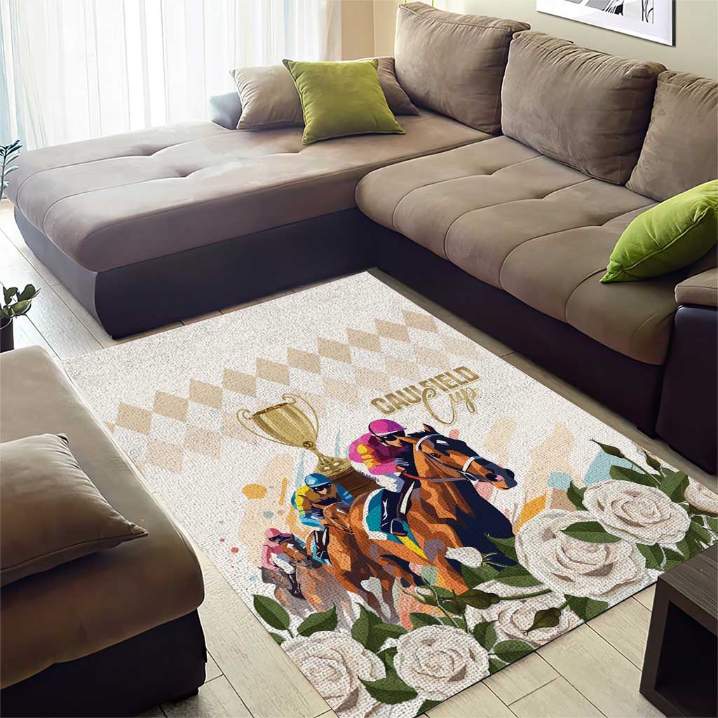 Australia Cup Caulfield Horse Racing Area Rug Champion Trophy Mix White Roses - Aussie Hoodie