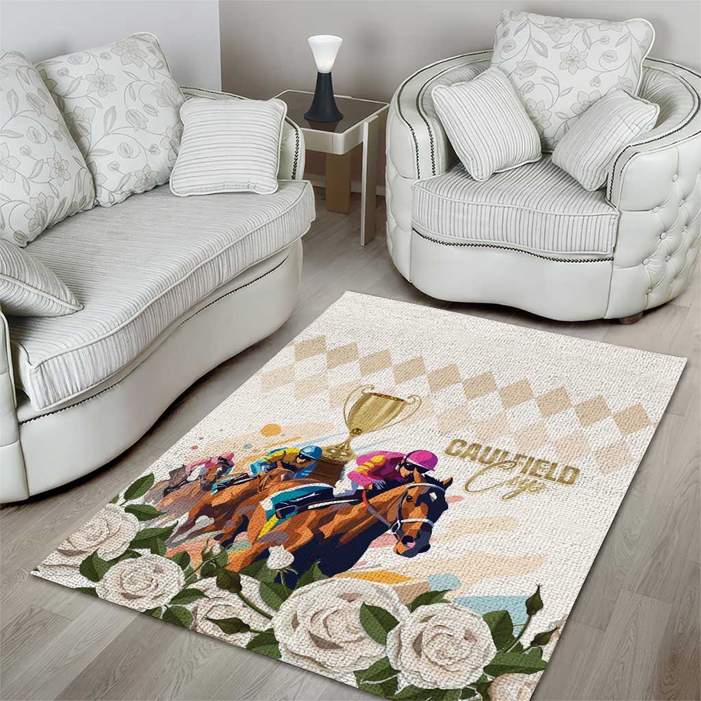 Australia Cup Caulfield Horse Racing Area Rug Champion Trophy Mix White Roses - Aussie Hoodie