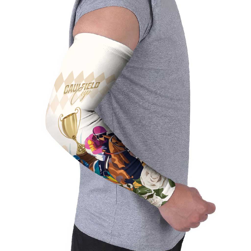 Australia Cup Caulfield Horse Racing Arm Sleeves Champion Trophy Mix White Roses - Aussie Hoodie