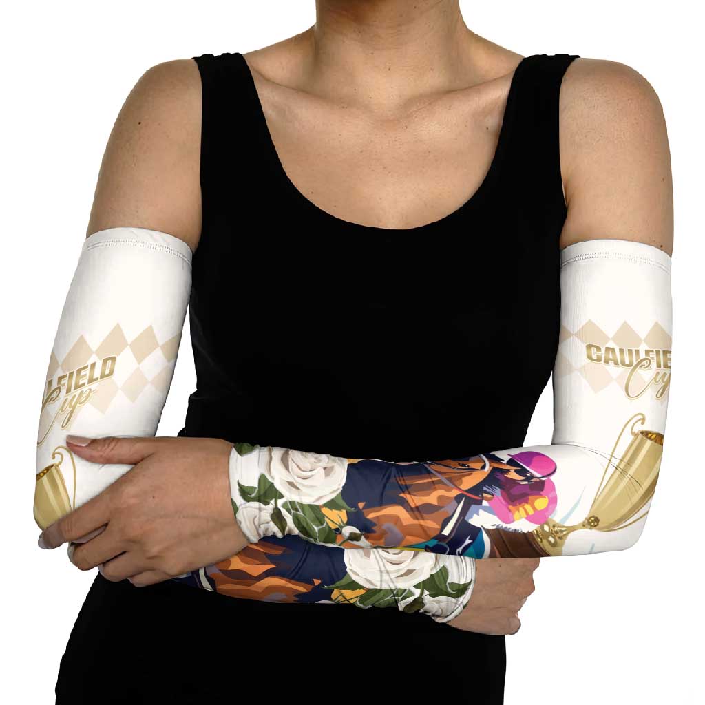 Australia Cup Caulfield Horse Racing Arm Sleeves Champion Trophy Mix White Roses - Aussie Hoodie
