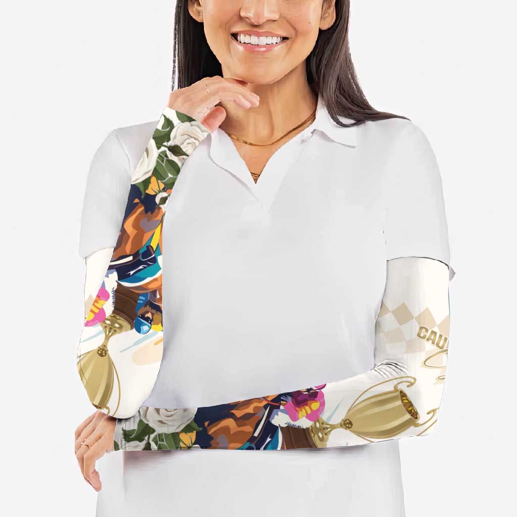 Australia Cup Caulfield Horse Racing Arm Sleeves Champion Trophy Mix White Roses - Aussie Hoodie