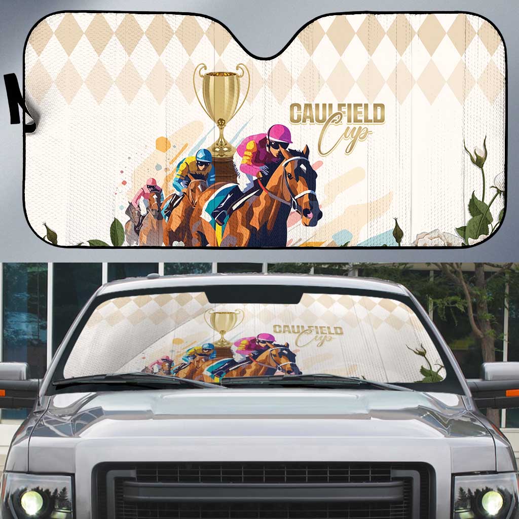 Australia Cup Caulfield Horse Racing Auto Sun Shade Champion Trophy Mix White Roses - Aussie Hoodie